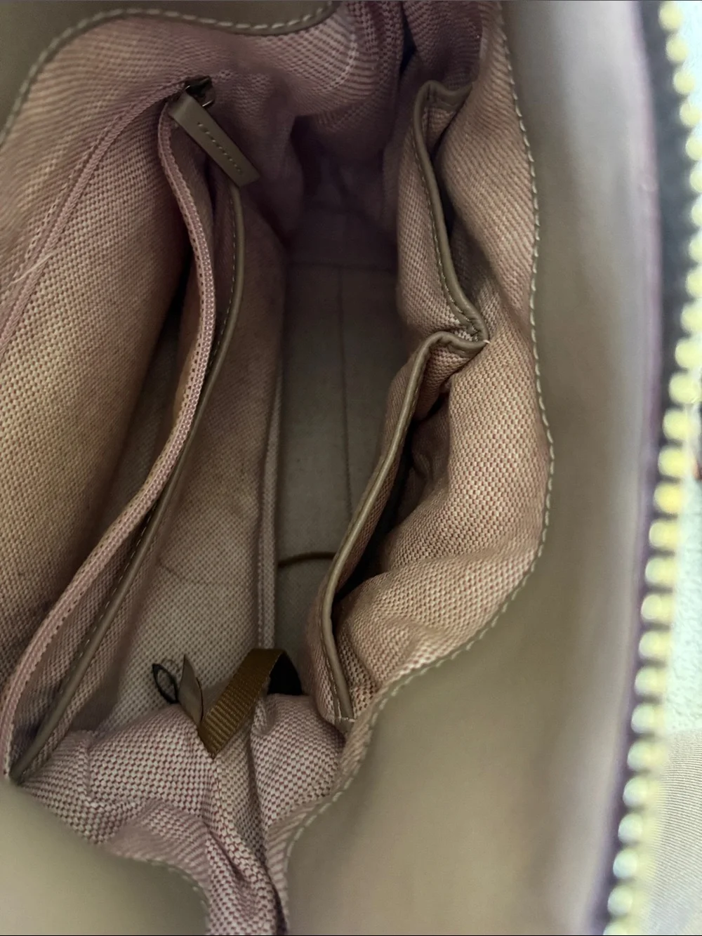Taupe Leather Shoulder Bag with Chestnut Trim
